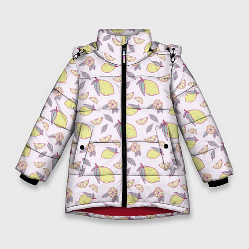 Зимняя куртка для девочки Лимоны паттерн / 3D-Красный – фото 1