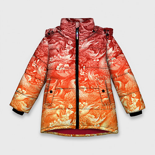 Зимняя куртка для девочки Огненная татуировка с элементами дракона / 3D-Красный – фото 1