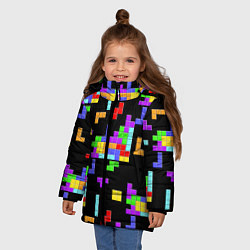 Куртка зимняя для девочки Неоновый тетрис на темном фоне, цвет: 3D-светло-серый — фото 2