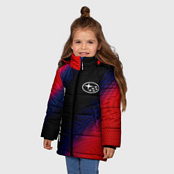 Куртка зимняя для девочки Subaru красный карбон, цвет: 3D-черный — фото 2