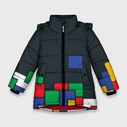 Куртка зимняя для девочки Падающий блок тетрис, цвет: 3D-красный