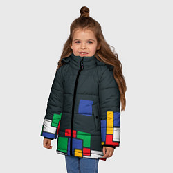 Куртка зимняя для девочки Падающий блок тетрис, цвет: 3D-красный — фото 2