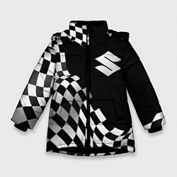 Куртка зимняя для девочки Suzuki racing flag, цвет: 3D-черный