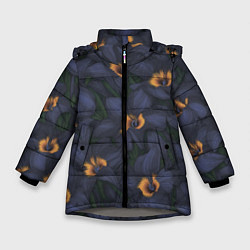 Куртка зимняя для девочки Темно-синие цветы, цвет: 3D-светло-серый