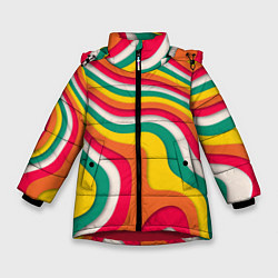 Куртка зимняя для девочки Множество красочных линий, цвет: 3D-красный