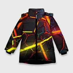 Куртка зимняя для девочки Неоновые трубки, цвет: 3D-черный