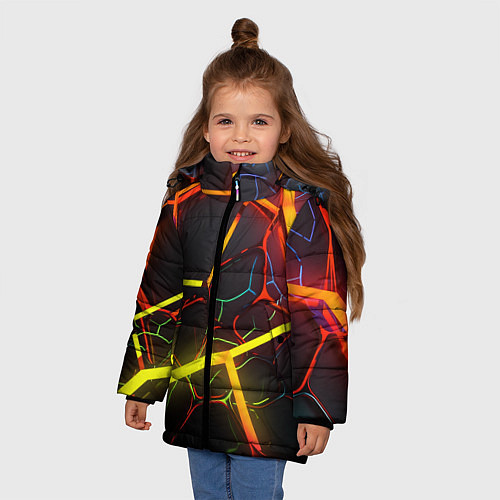 Зимняя куртка для девочки Неоновые трубки / 3D-Светло-серый – фото 3