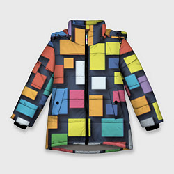 Куртка зимняя для девочки Тетрис цветные кубики, цвет: 3D-светло-серый