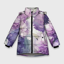 Куртка зимняя для девочки Сирень и Пионы Акварель, цвет: 3D-светло-серый