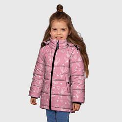 Куртка зимняя для девочки Цветы и сердца паттерн, цвет: 3D-светло-серый — фото 2