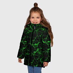 Куртка зимняя для девочки Разломы зеленого пламени, цвет: 3D-светло-серый — фото 2