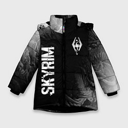 Куртка зимняя для девочки Skyrim glitch на темном фоне: надпись, символ, цвет: 3D-черный