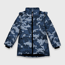 Куртка зимняя для девочки Сине - черный камуфляж, цвет: 3D-черный
