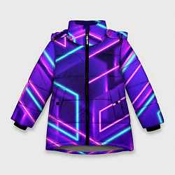 Куртка зимняя для девочки Светящиеся разноцветные полосы, цвет: 3D-светло-серый