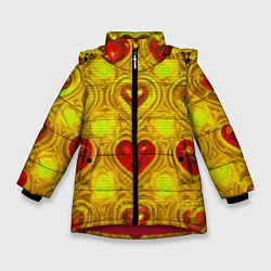 Куртка зимняя для девочки Узор рубиновые сердца, цвет: 3D-красный