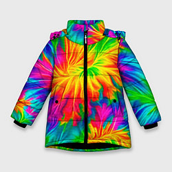 Куртка зимняя для девочки Тай-дай кислотные краски, цвет: 3D-черный