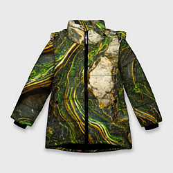 Куртка зимняя для девочки Текстура зелёного мрамора, цвет: 3D-черный