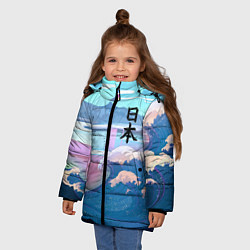 Куртка зимняя для девочки Japan - landscape - waves, цвет: 3D-светло-серый — фото 2