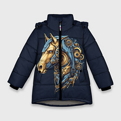 Куртка зимняя для девочки Механический конь, цвет: 3D-светло-серый