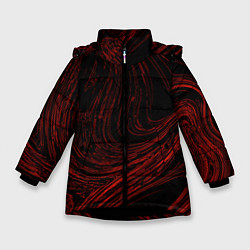 Куртка зимняя для девочки Абстракция красные кривые линии на черном, цвет: 3D-черный