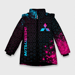 Куртка зимняя для девочки Mitsubishi - neon gradient: надпись, символ, цвет: 3D-черный