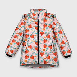 Куртка зимняя для девочки Паттерн клубника и цветы, цвет: 3D-светло-серый