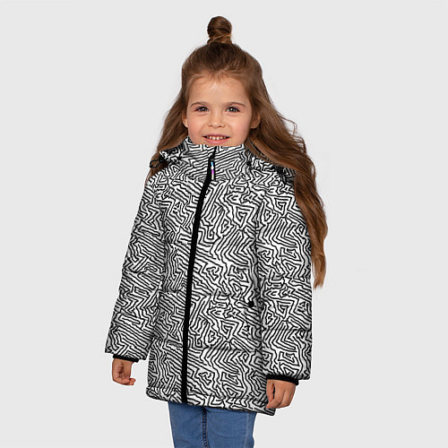 Зимняя куртка для девочки Абстрактный фон органических линий / 3D-Светло-серый – фото 3