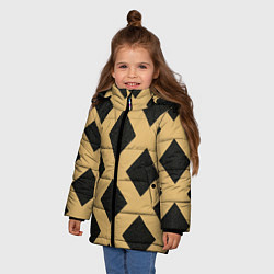 Куртка зимняя для девочки Черно-желтый узор геометрические ромбы, цвет: 3D-черный — фото 2