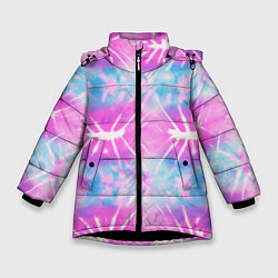 Куртка зимняя для девочки Голубо-розовый узор тай-дай, цвет: 3D-черный