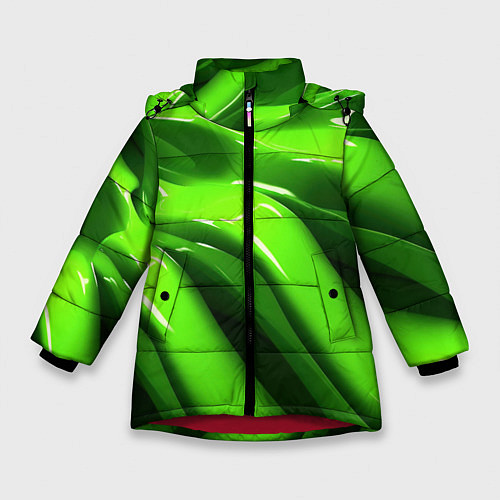 Зимняя куртка для девочки Текстура зеленая слизь / 3D-Красный – фото 1