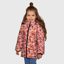 Куртка зимняя для девочки Желтые белые и розовые цветы, цвет: 3D-черный — фото 2