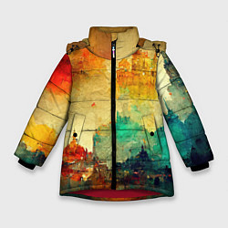 Куртка зимняя для девочки Древний портовый город, цвет: 3D-красный
