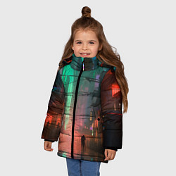 Куртка зимняя для девочки Кибер город будущего, цвет: 3D-черный — фото 2