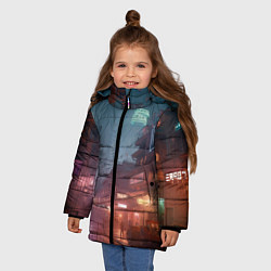 Куртка зимняя для девочки Киберпанк город будущего, цвет: 3D-светло-серый — фото 2