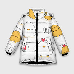 Куртка зимняя для девочки Привет цыпленок, цвет: 3D-черный