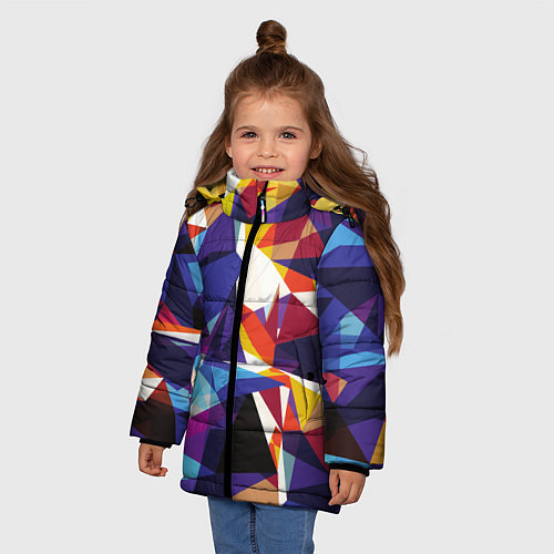 Зимняя куртка для девочки Мозаичный узор / 3D-Светло-серый – фото 3