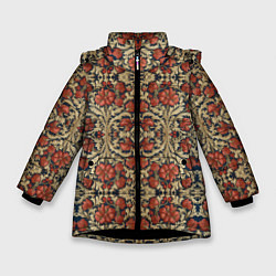Куртка зимняя для девочки Красно-золотой узор под хохлому, цвет: 3D-черный