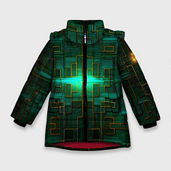 Куртка зимняя для девочки Тёмно-зелёная электросхема, цвет: 3D-красный