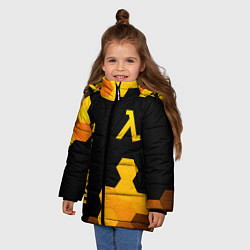 Куртка зимняя для девочки Half-Life - gold gradient: надпись, символ, цвет: 3D-черный — фото 2