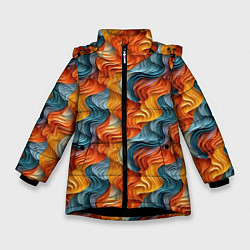 Куртка зимняя для девочки Волны ярких красок, цвет: 3D-черный