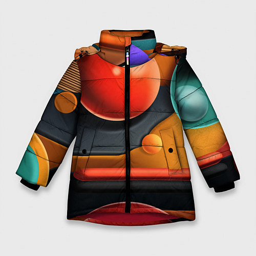 Зимняя куртка для девочки Геометрия фигур / 3D-Красный – фото 1