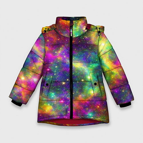 Зимняя куртка для девочки Яркий неоновый космос / 3D-Красный – фото 1