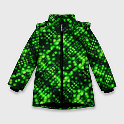Куртка зимняя для девочки Зеленые точечные ромбы, цвет: 3D-черный