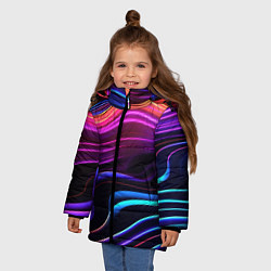 Куртка зимняя для девочки Неоновые волны, цвет: 3D-светло-серый — фото 2