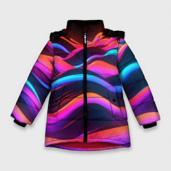 Куртка зимняя для девочки Неоновые фиолетовые волны, цвет: 3D-красный