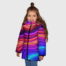Куртка зимняя для девочки Яркие неоновые волны, цвет: 3D-красный — фото 2