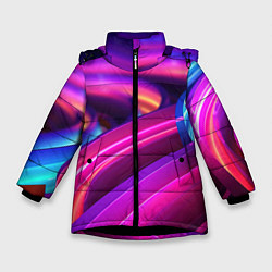 Куртка зимняя для девочки Неоновые абстрактные волны, цвет: 3D-черный