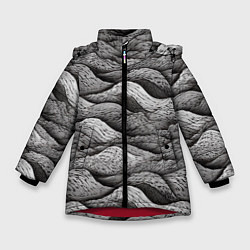 Куртка зимняя для девочки Черные и белые волны, цвет: 3D-красный