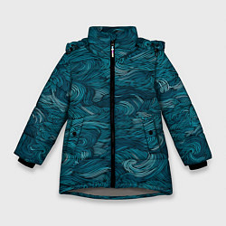 Куртка зимняя для девочки Темные абстрактные волны, цвет: 3D-светло-серый