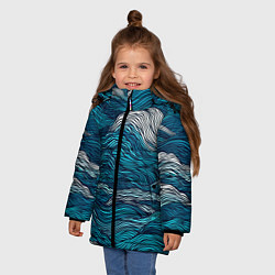 Куртка зимняя для девочки Синие волны абстракт, цвет: 3D-светло-серый — фото 2